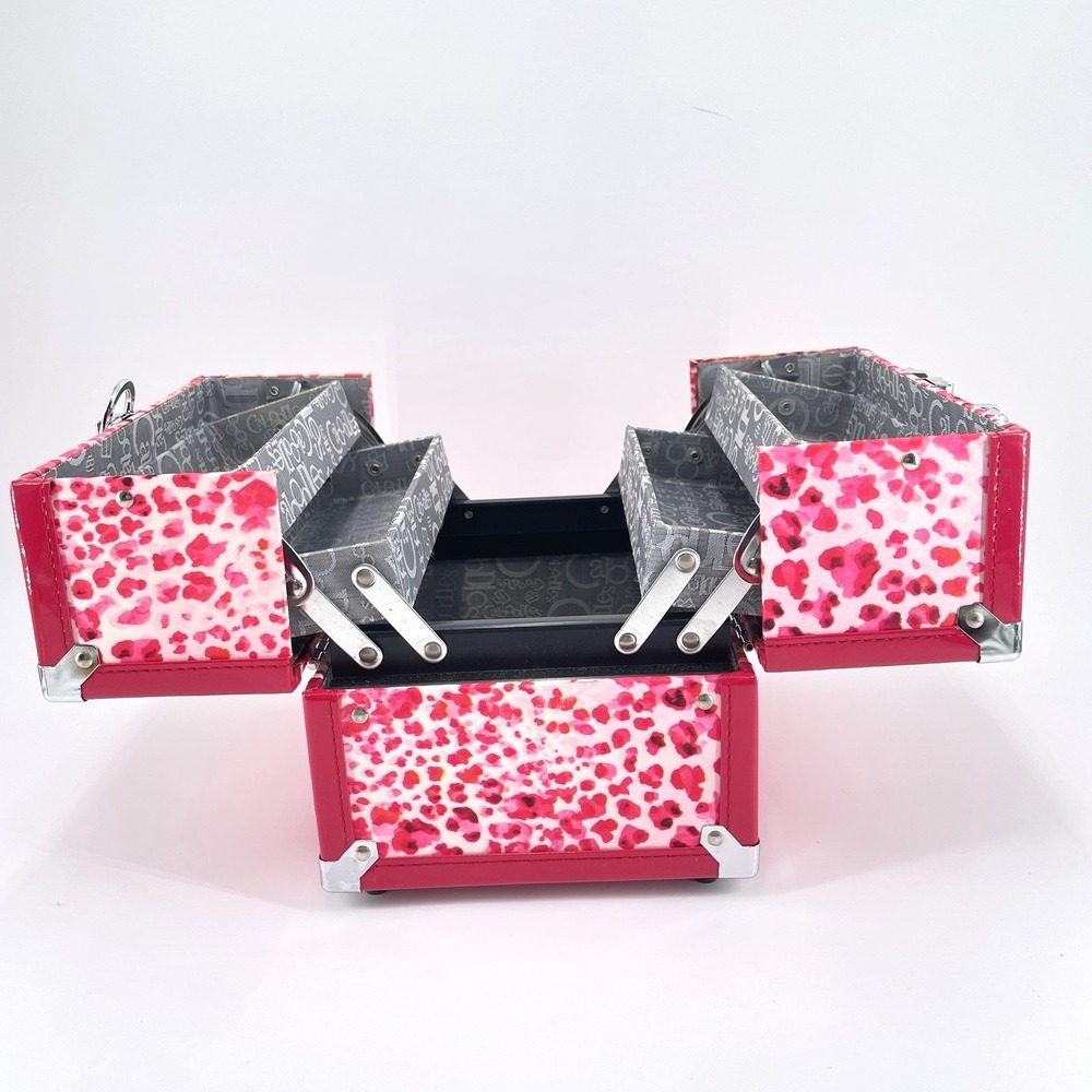 Caboodles Pink Leopard Print Cantilever Train Makeup Beauty Case Accordion Style